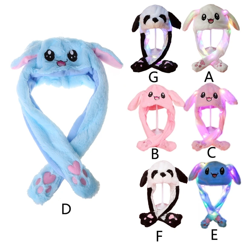 Cute Bunny Pig Animal Plush Hat Airbag Moving Jumping Ears Toy Gift Cap with Paw