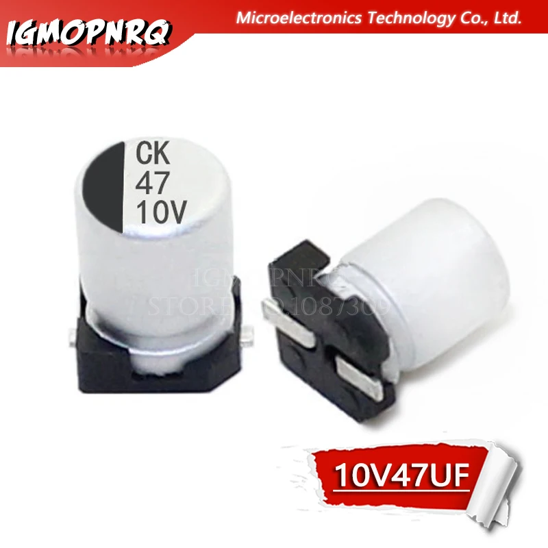 Condensador electrolítico de aluminio SMD, 10 unidades, 10v47uf, 6,3x5,5mm, 47uf, 10v