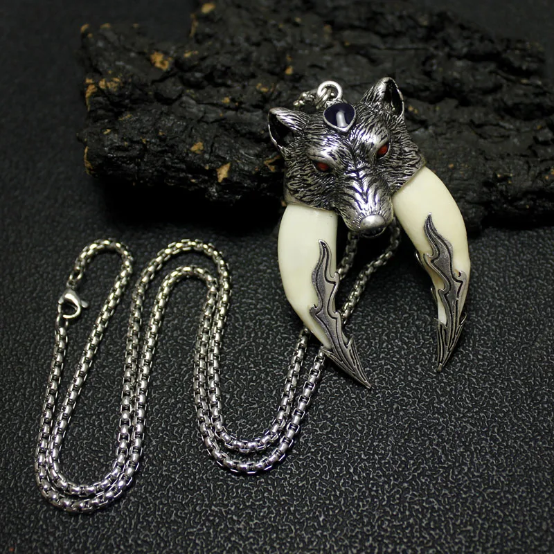 Wolf Tooth Necklace Spike Pendant Necklace Pendant Necklaces Ethnic Style Brave Men Necklace For Warrior Adult Ceremony