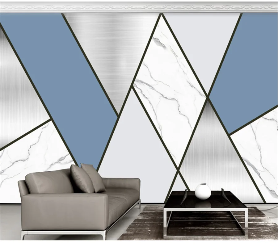 wellyu Customized wallpaper 3d solid geometric marble stitching modern minimalist TV living room background wallpaper