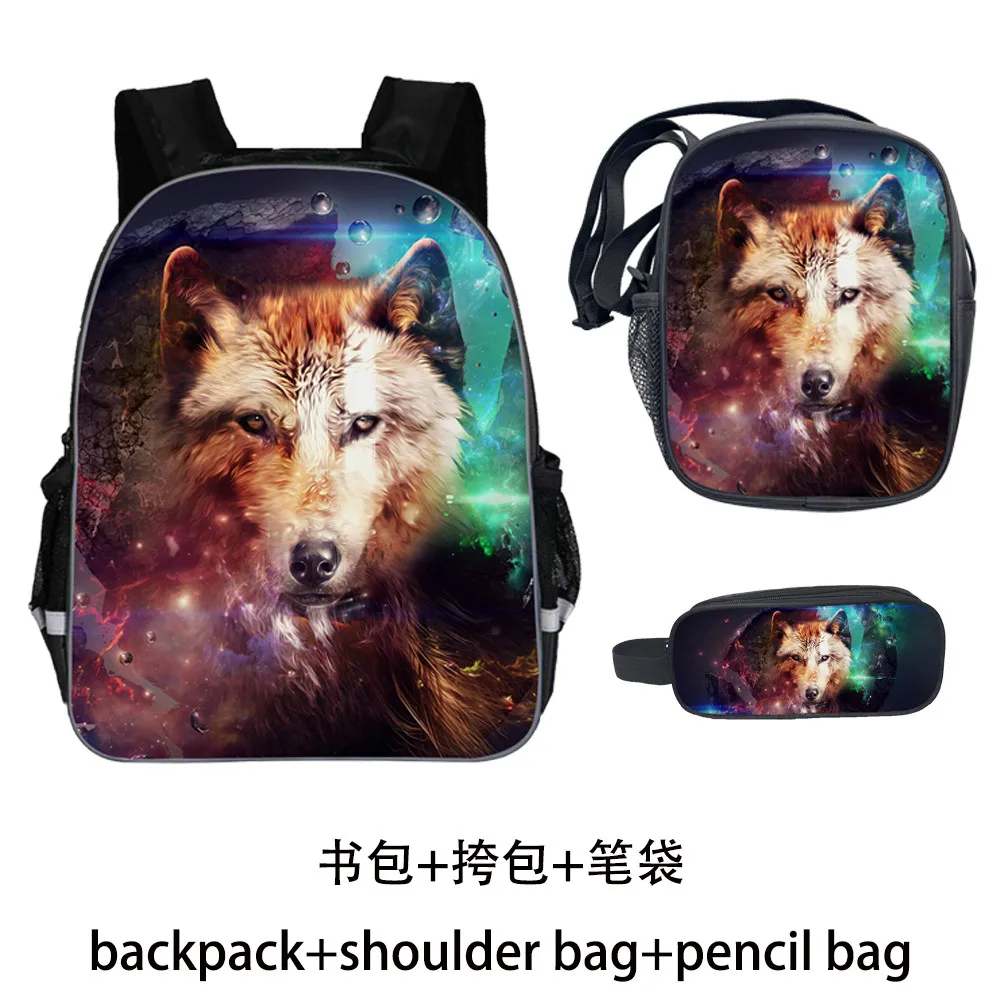 

Wolf Dinosaur Backpack Set Teenagers Girls Boys Toddler Kid School Book Bags Men Women Rock Mochila Bolsa