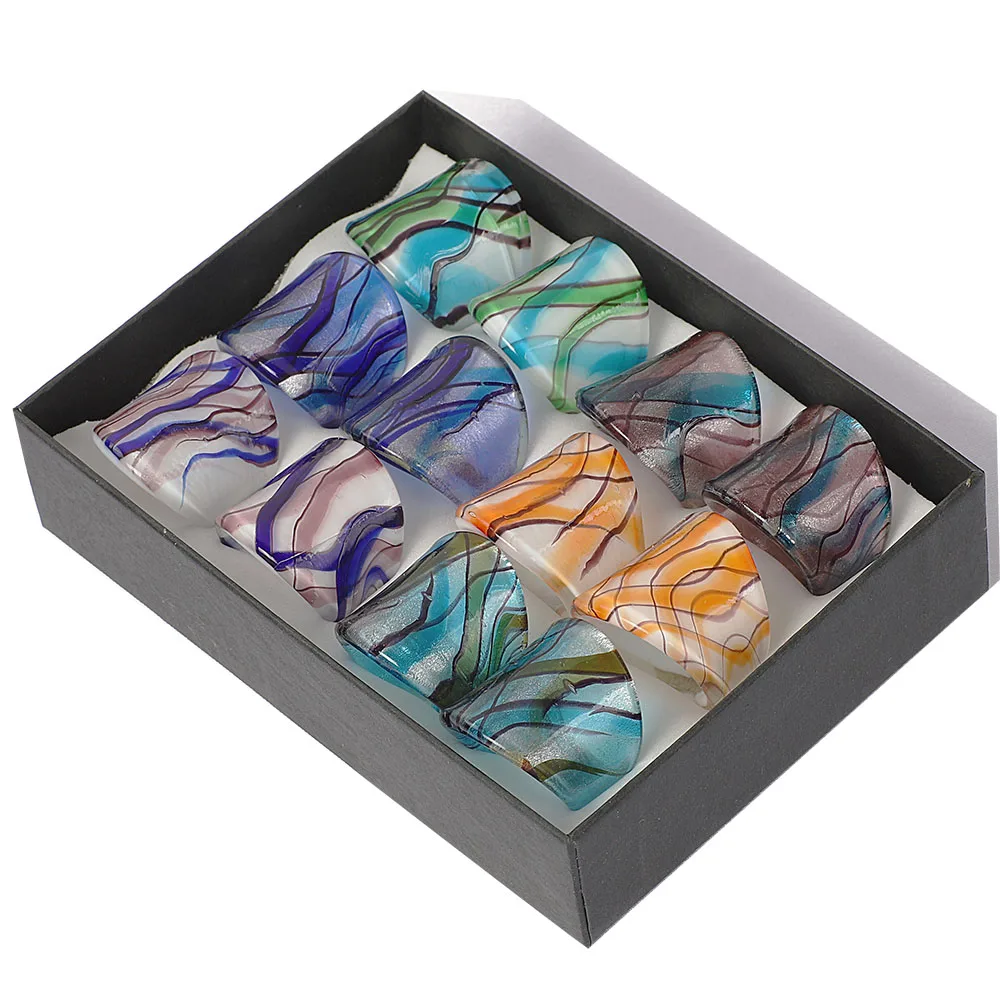 Hurtownia Partie Mix 12Pcs Letni Styl Murano Szklany Pierścionek Lampwork Urodziny Mężczyźni Kobiety Ślub Impreza Walentynki Prezent Moda Biżuteria