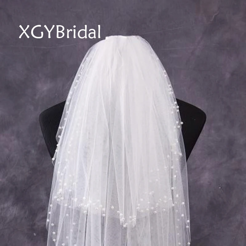 Three Layer Beaded Bridal Veils New Arrival 2023 Fashion 1 Meter Pure Yarn Bead Edge Wedding Veil Ivory Wedding Accessories