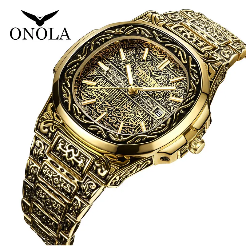 luxury gold watch men brand ONOLA fashion Steel waterproof golden watches man olock Reloj Hombre