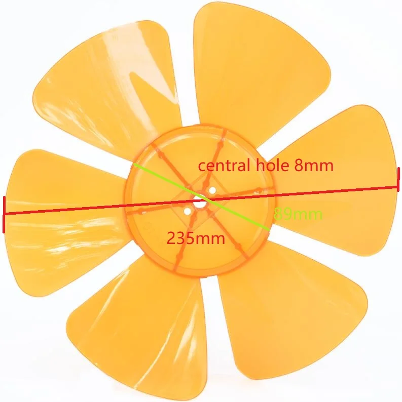 Electric Table Fan Parts 8mm Orange fan blade 6-blade for 10 inches 250mm use