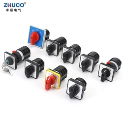 ZHUCO LW8D-10 3 Positions 1-4 Phases 10A 1-0-2 Panel Mounting Cam Changeover Switch Reversing Switch Rotary D101.1 D202.2 D303.3