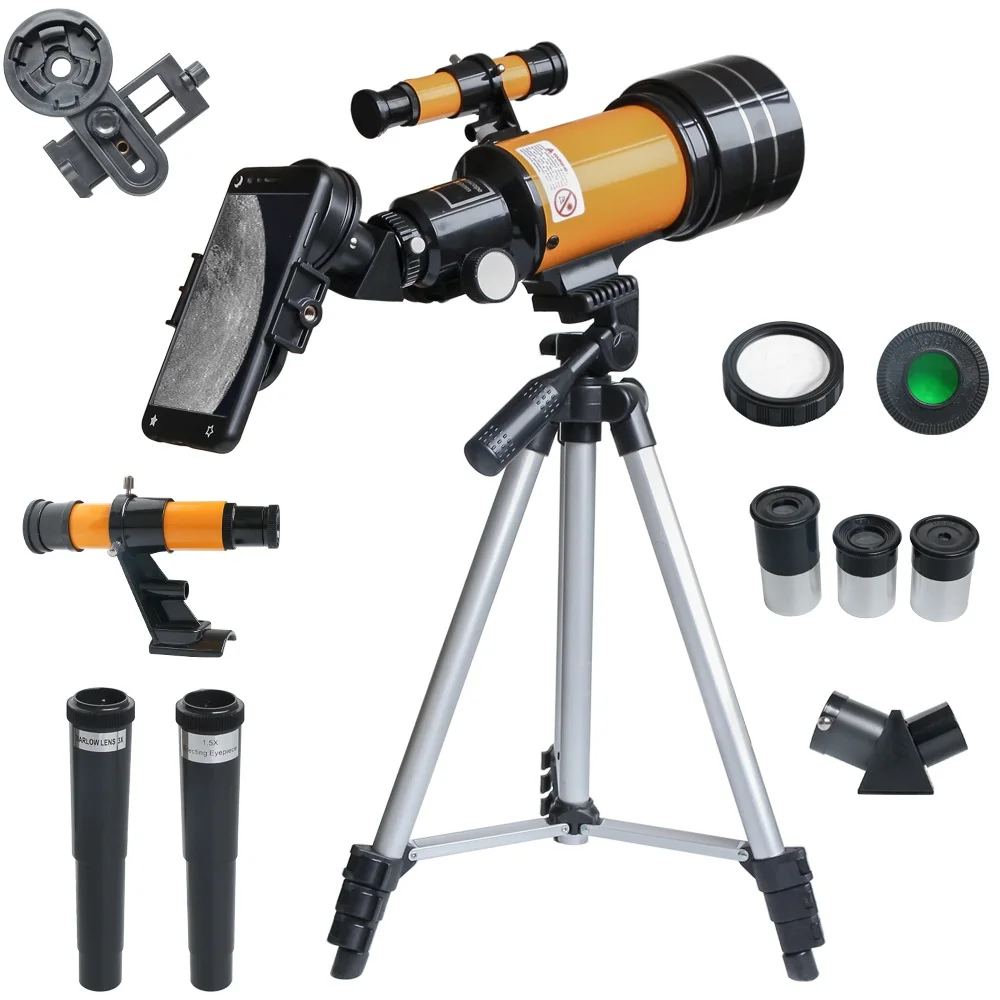 

150X Refractive Astronomical Telescope with Phone Clip Outdoor HD Monocular Telescope Kids Beginning Student Present DIY Kit