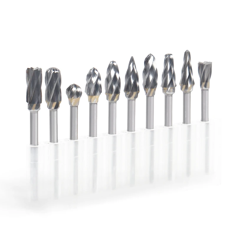 HEDA 10PCS/set 3mm shank 6mm coarse tooth carbide rotary file drill for grinding wood aluminum milling cutters