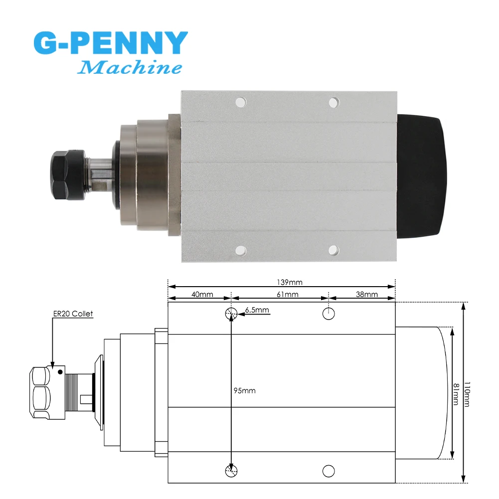 g-penny 1.5kw ER20 air cooled spindle motor with flange 4 pcs bearings square spindle motor wood working 0.01mm accuracy