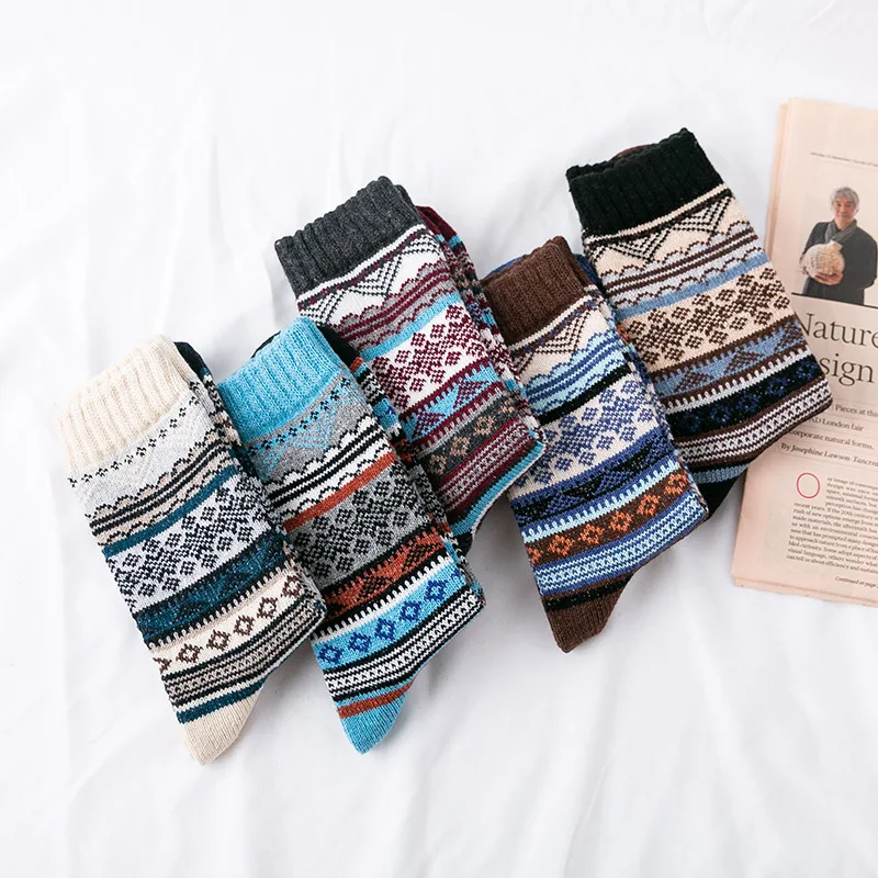 

5 Pairs Brand Men's Wool Socks Winter Thicken Sheep's Wool Socks Warm Men Retro Style Colorful Fashion Man Socks High Quality