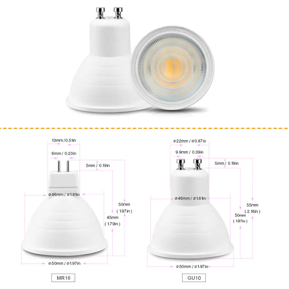 5pcs Dimmable LED Spotlight E12 E14 E27 B22 B15 GU10 MR16 GU5.3 7W COB Light Bulb Super Bright LED Lamp 220V 110V Downlight