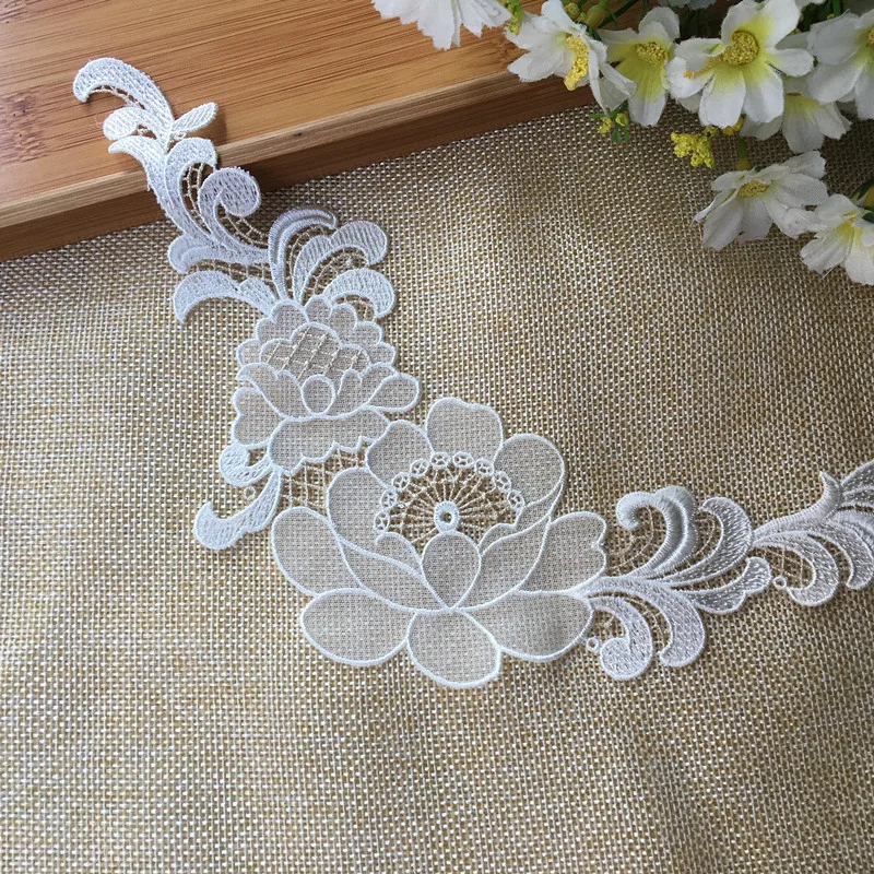 Luxury White Tulle Organza Guipure Lace Fabric Appliques Patch 3d Venise Embroidered Flowers Wedding Dress Garment Sewing Decor