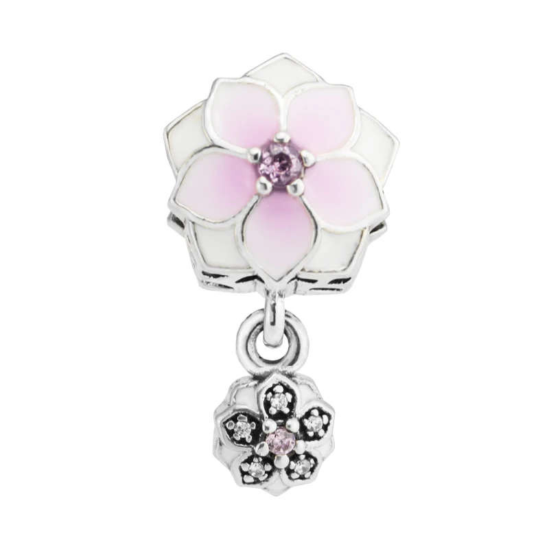 

Magnolia Bloom Pink Charm Woman DIY Popular Jewelry Fit original 925 Silver Bracelet & Bangle Silver Beads For Jewelry Making