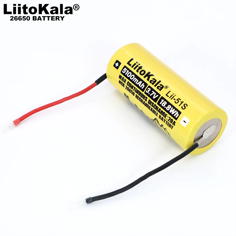 Liitokala 26650 5100mAh o dużej pojemności akumulator litowo-jonowy 3.7v 20A rozładowanie 3.6V baterie zasilające + kabel DIY