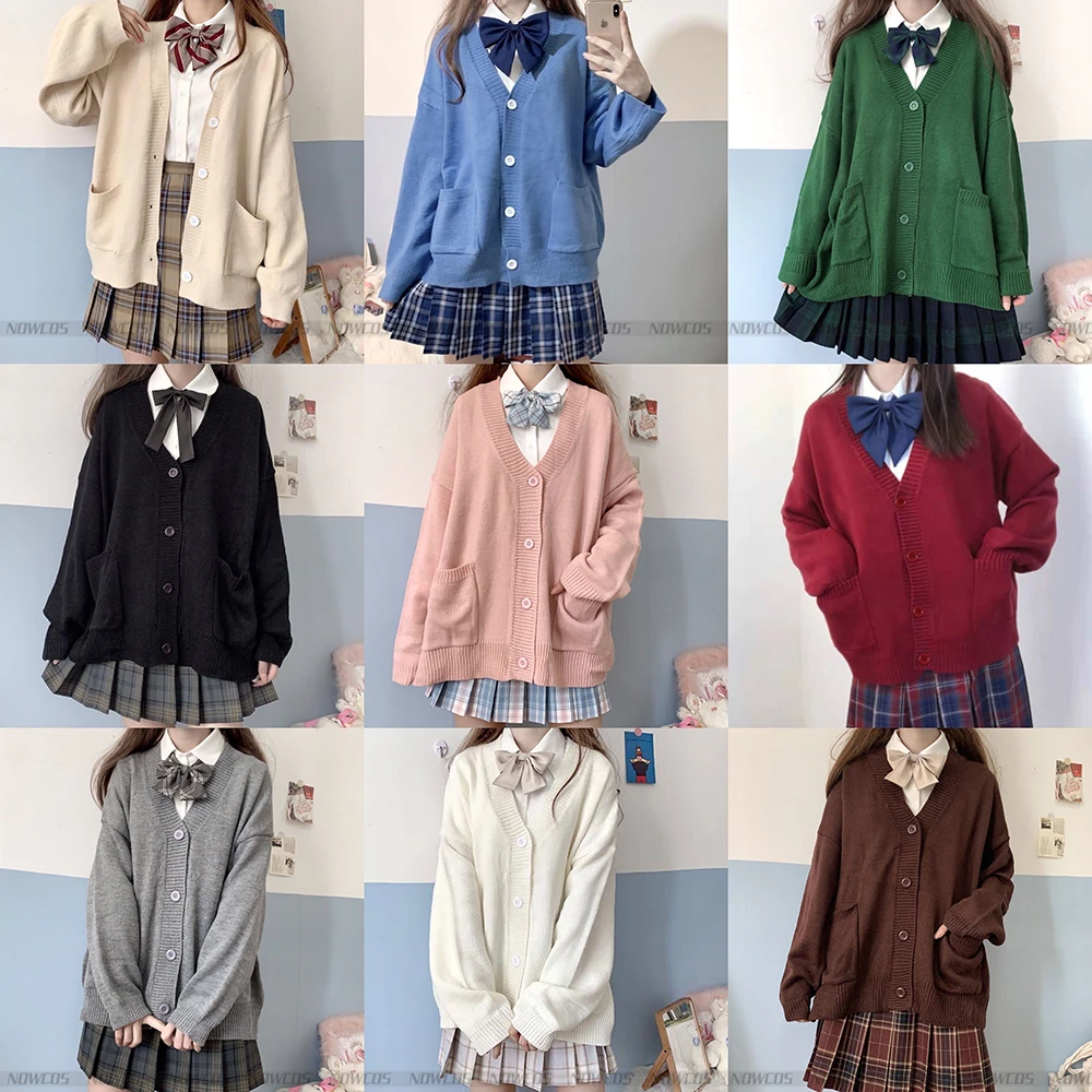 Suéter escolar japonés con cuello en V para niñas, cárdigan Multicolor de punto de algodón JK, uniformes, Cosplay, primavera y otoño, 100%