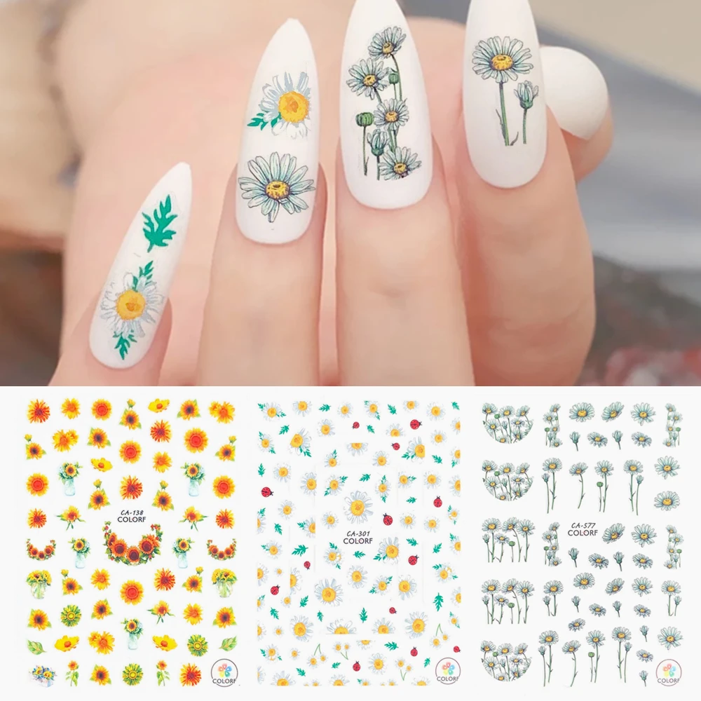 Newest CA-301-302 daisy sunflower nail sticker 3d nail art sticker nail decal   japan designs rhinestones  decorations