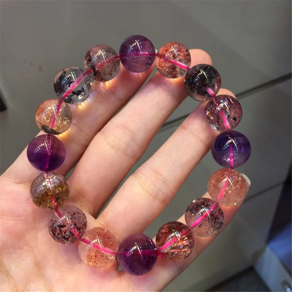 12mm Natural Super Seven Lepidocrocite Rutilated Quartz Bracelet For Women Lady Man Healing Love Gift Round Beads Jewelry AAAAAA