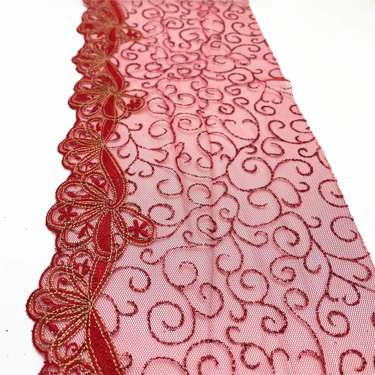 3y/lot Width 7 inch (18cm) Red With Metallic Shiny Embroidery Lace Trim For Skirt Hem Clothes Sewing Material DIY Apparel Fabric