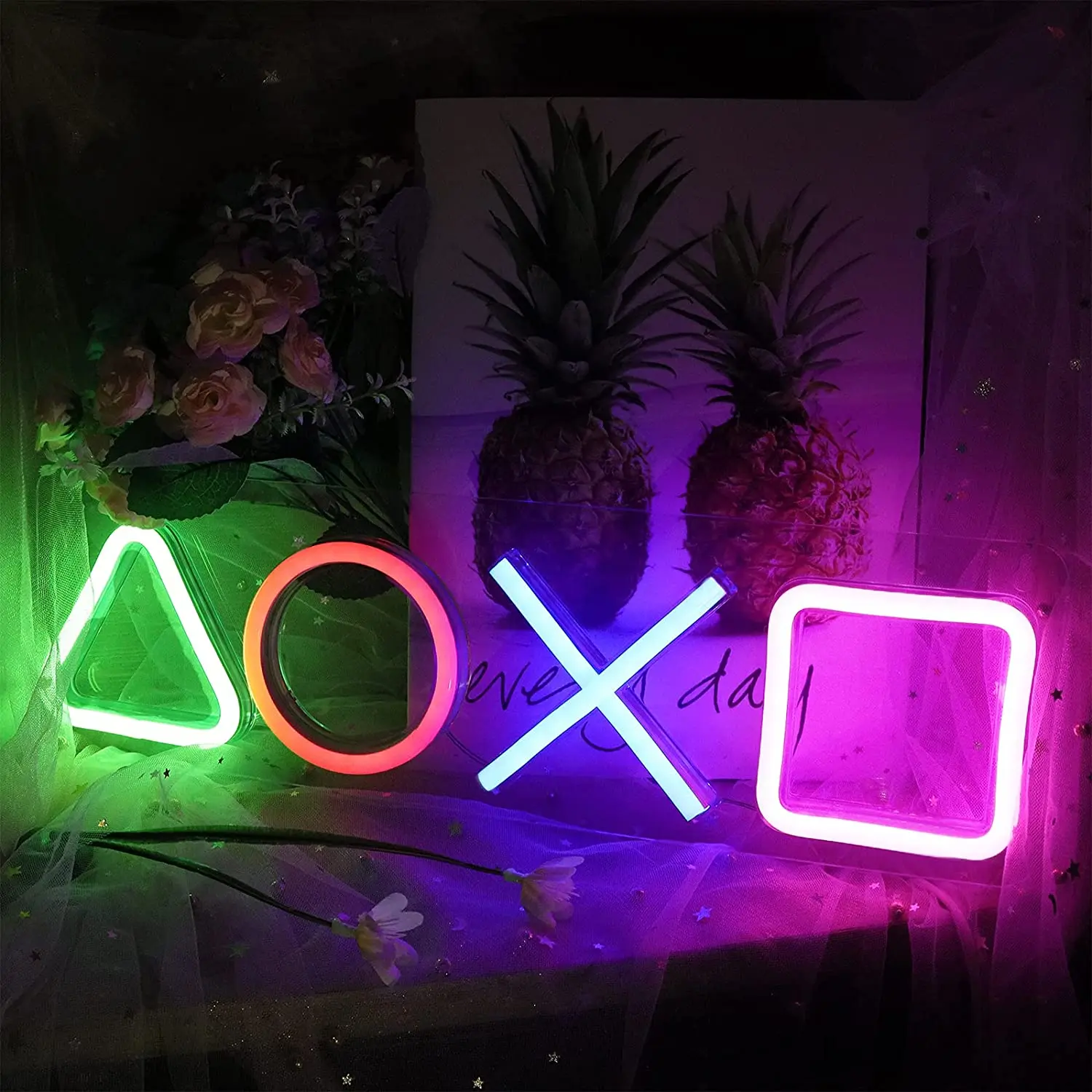 Icon Gaming PS4 Game Neon Light Sign Control Decorative Lamp Colorful Lights Game Lampstand LED Light Bar Club Wall Decor