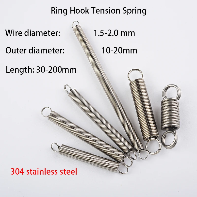 Ring Hook 304 Stainless Steel Tension Spring Wire Diameter 1.5/2.0mm Pullback Spring Extension Coil Spring