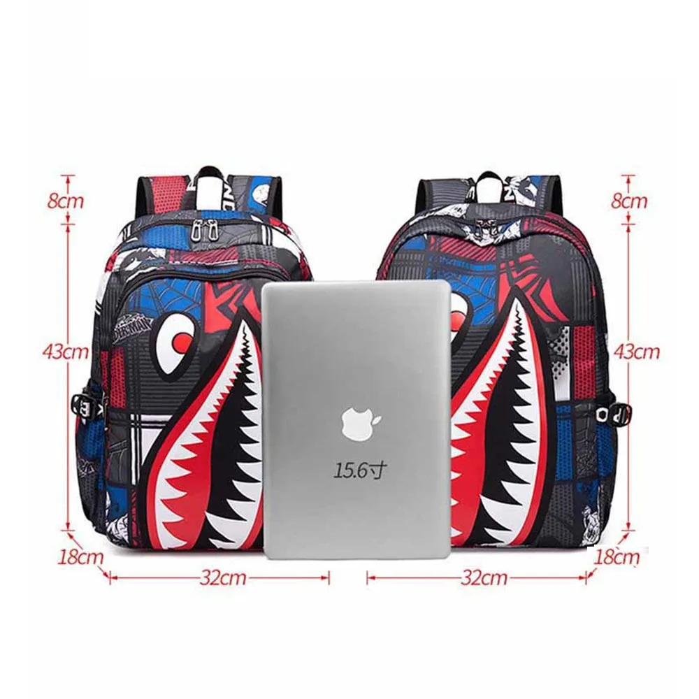 anime backpack Elementary Bookbag Travel Rucksack Cartoon Shark Print Primary School Student Satchel Backpack Mochila Infantil