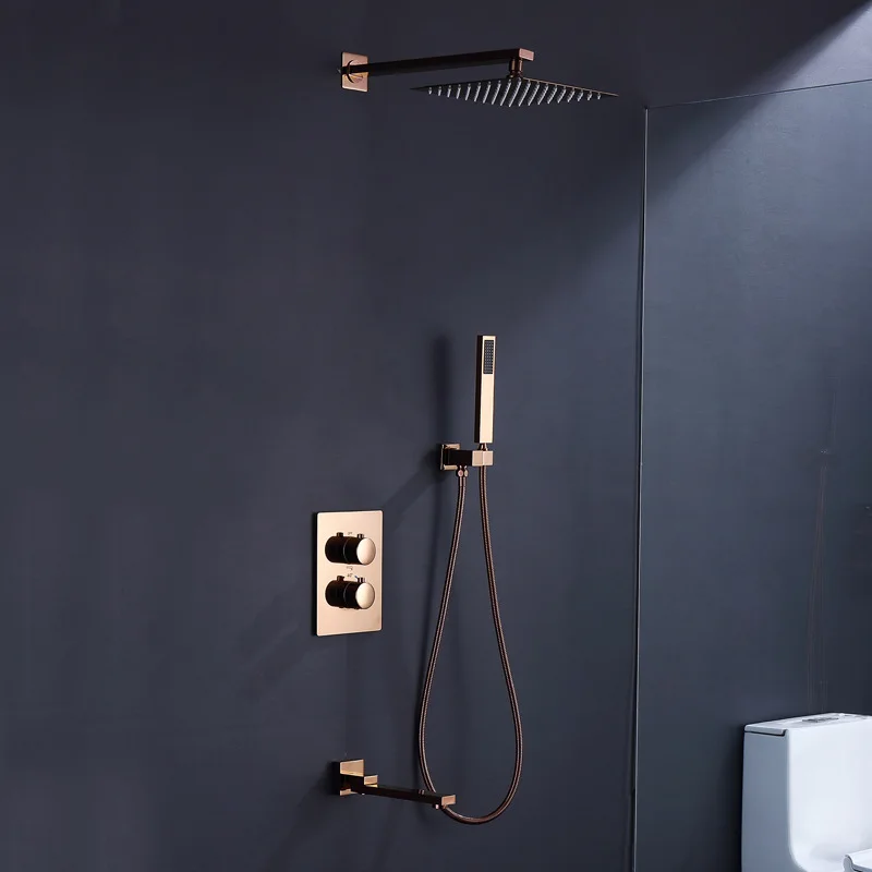 

Thermostatic Faucets Rose Gold Shower Set Bathroom Thermostatic Rainfall Shower Faucet Set With Handheld Shower Head