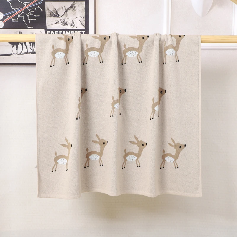 Baby Blankets Knitted Super Soft Newborn Infant Cotton Stroller Bed Sleeping Covers Cute Deer Toddler Girls Boys Sofa Crib Quilt