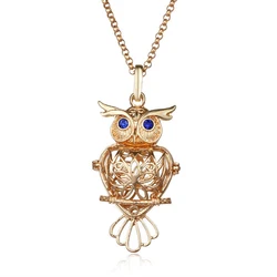 New Blue Zircon Owl Hollow Aromatherapy Locket Necklace Exquisite 16MM Piano Paint Music Ball Jewelry Women Pendant Accessories