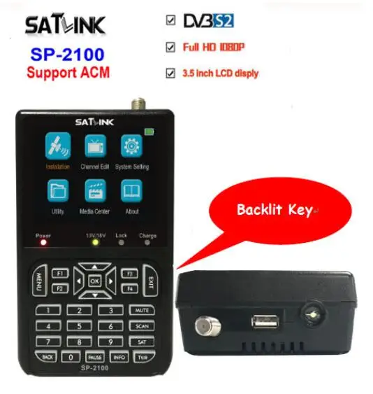 SATLINK SP-2100 HD SatFinder SP2100 acm backlight DVB S2 ws6933 MPEG-2/4 Digital Satellite Finder Meter with 3.5 Inch LCD Screen