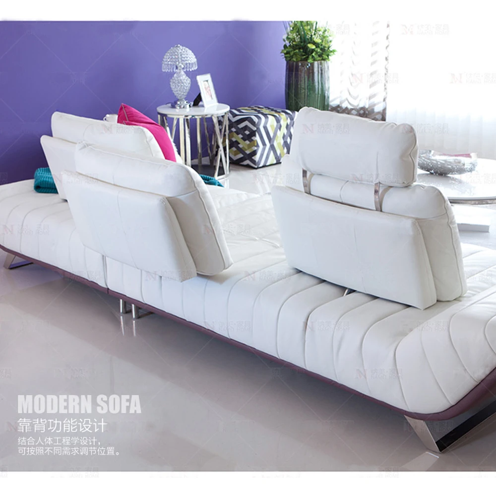 genuine leather sofa sectional living room sofa corner home furniture couch L shape functional backrest and stainless steel legs