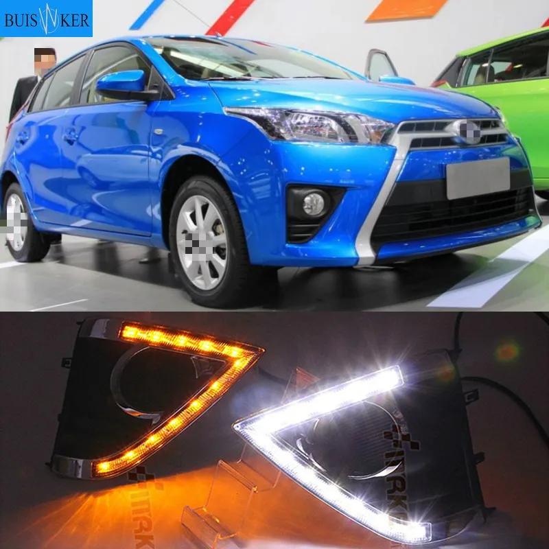 

1 Pair DC12V 6000-6700K Car LED Daytime Running Light Waterproof 2 Color DRL Turn Signal Light Fit for Toyota Yaris Vios 13-15