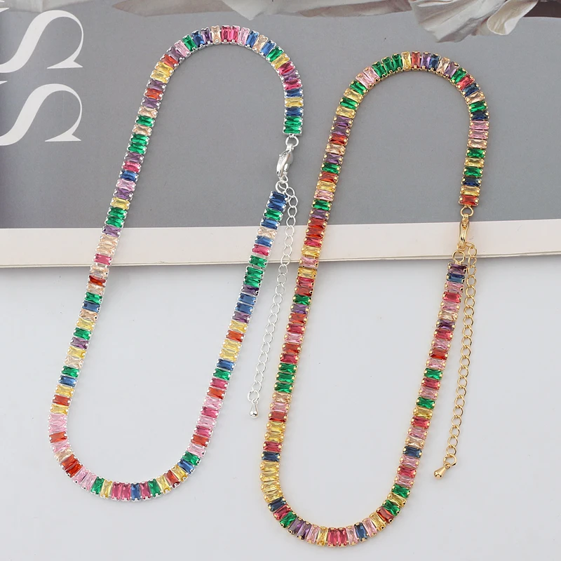 Collana girocollo colorata in oro da donna collana girocollo con catena da Tennis in zircone di cristallo arcobaleno lucido Dropshipping