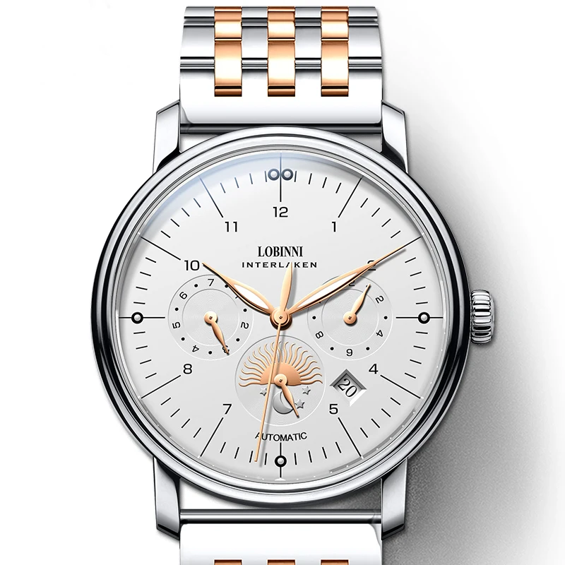 LOBINNI Top Marke Mechanische Uhr Saphirglas Wasserdicht 50M Edelstahl Automatische Uhr Luxus Datum Woche Männer Uhren