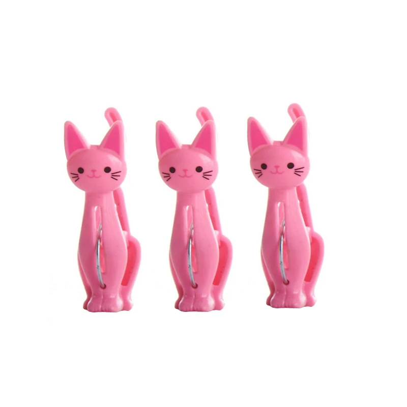 

4Pcs Cute Cats Plastic Clothes Pegs Clothespins Cartoon Beach Towel Clips Bed Sheet Handdoek Socks Windproof Laundry Pins