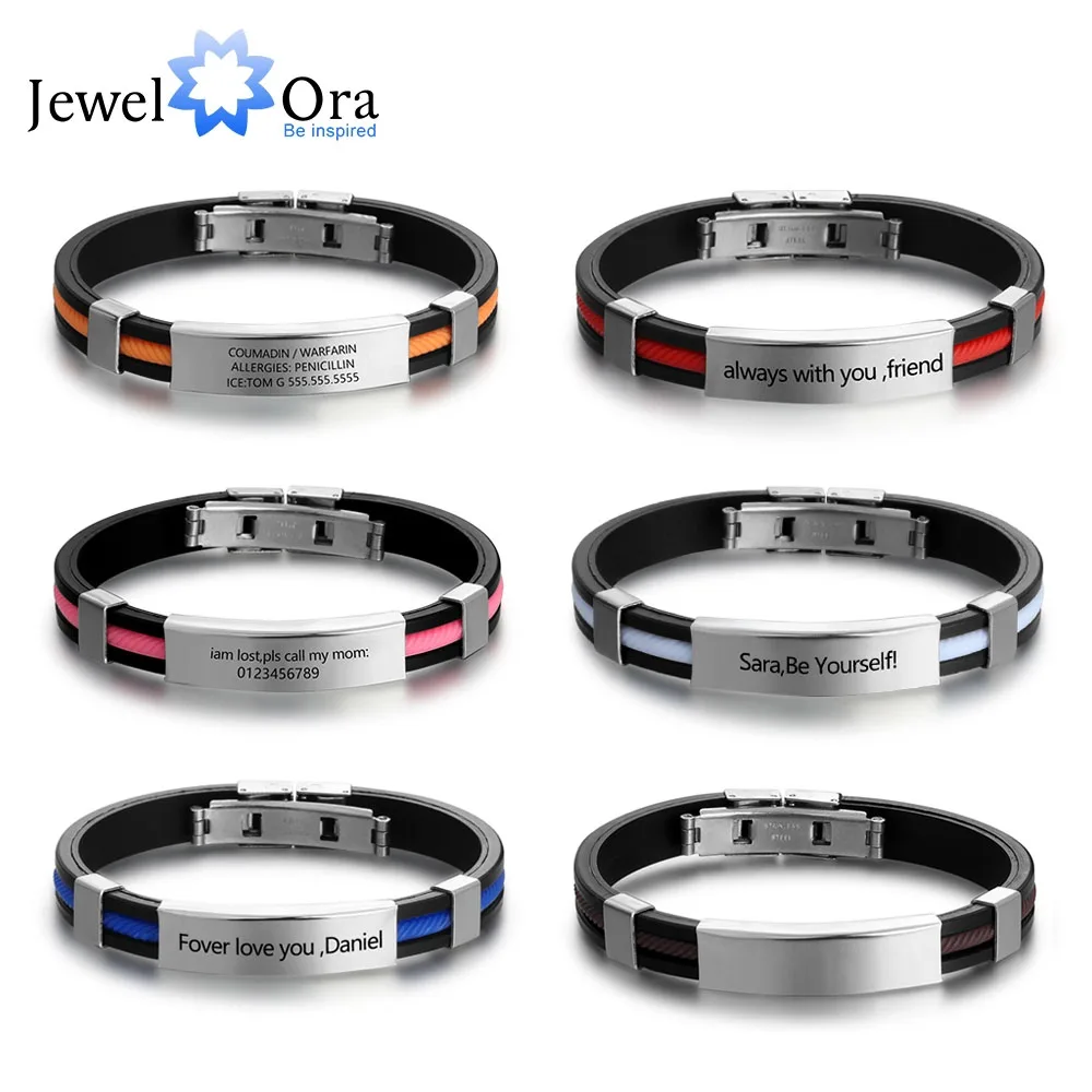 

Personalized Engraved ID Bracelet Custom Stainless Steel Bracelets & Bangles Fashion Gift For Father's Day (JewelOra BA101921)