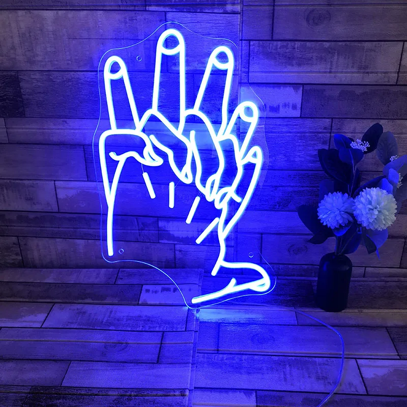 

Hands Crossed Neon Bulb Sign Custom Clear Acrylic Led Light Sign Wall Art Holiday Party Decor