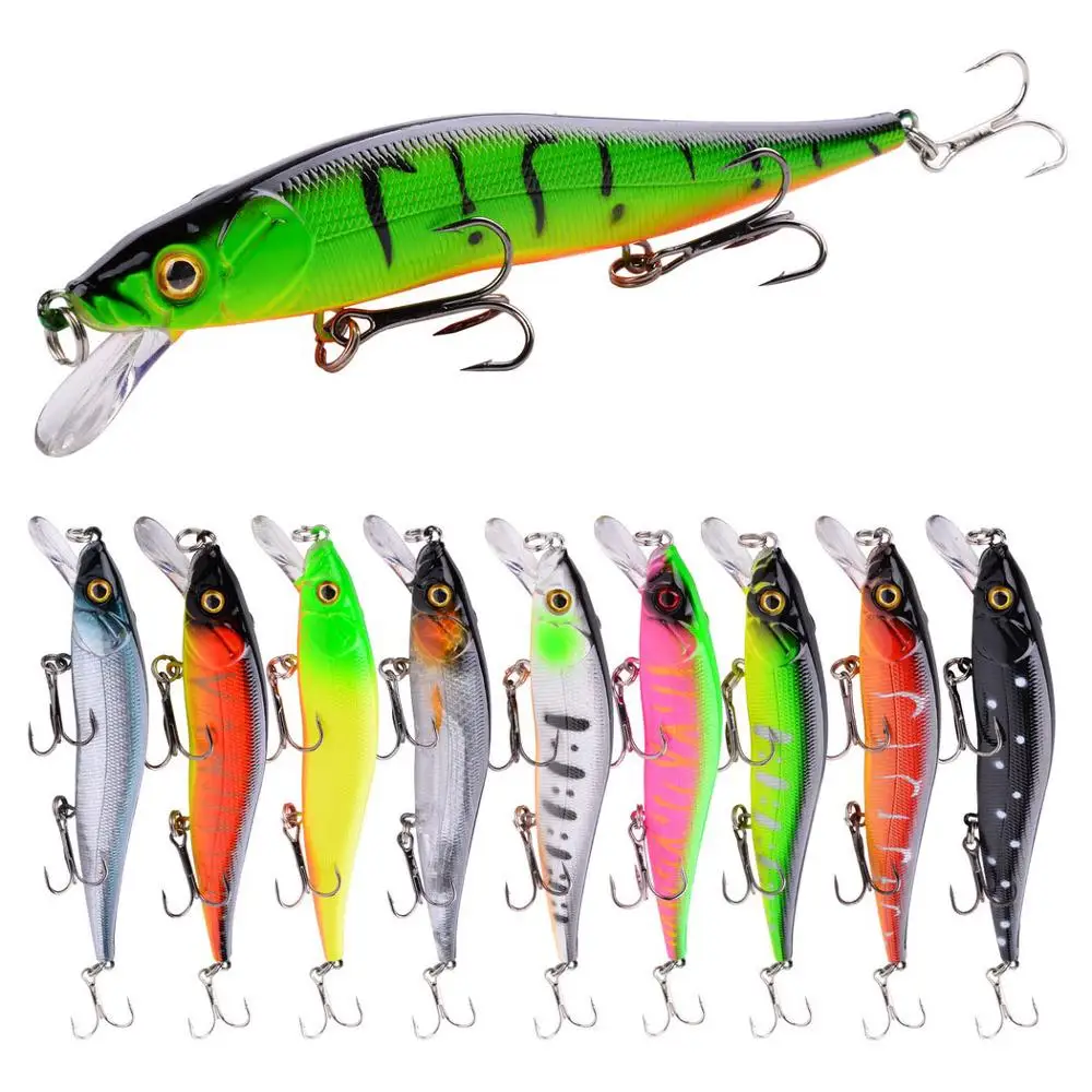 1pcs Fishing Lure 115mm/14g Minnow Crankbait Wobblers 3D Eyes Perch Artificial Bait Pike Carp Bait Swim Bait Fishing Pesca Black