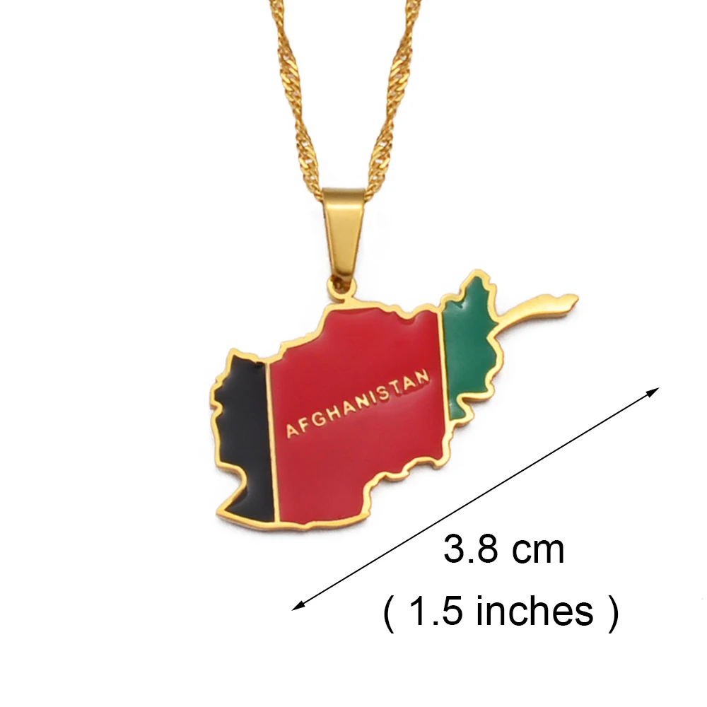 Anniyo Afghanistan Map Flag Pendant Chains Necklaces Afghan Jewelry for Women Men Girls #209221