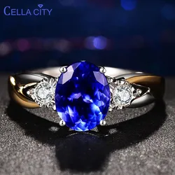 Cellacity classic  Silver Rings  Luxury  Jewelry With Oval Sapphire Gemstone Silver Ring For Women Zircon Wedding Gift