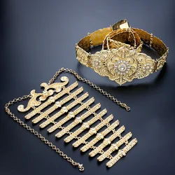 Sunspicems Chic Caucasus Women Belt Breastplate Set Gold Color Turkish Waist Chain Necklace Bride Wedding Jewelry Sets