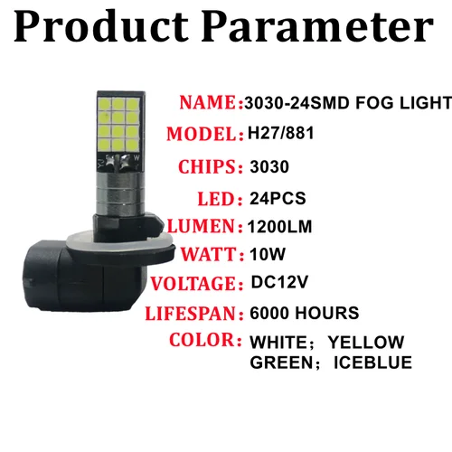 Imagen 2 del producto Para SsangYong Actyon 2006-2012 luz antiniebla delantera 3030chips H27 881 luces antiniebla de coche luces de circulación diurna 12V