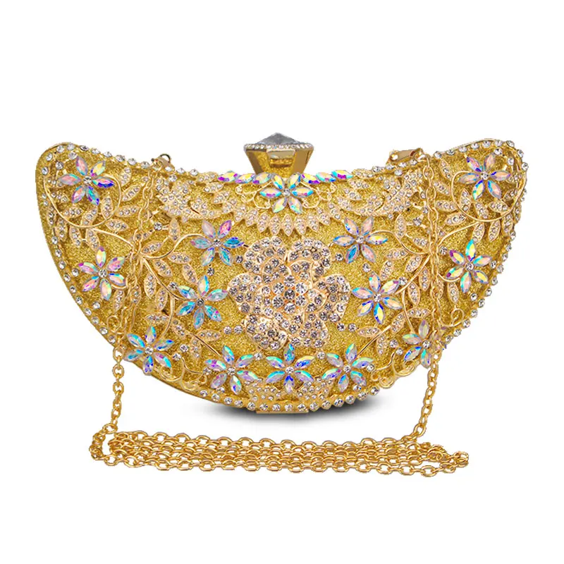 Shape Moon Hollow Out Purse Sequined Diamond Women Evening Bag Clutch Crossbody Bags For Lady Bolsas Feminina Wedding Handbags