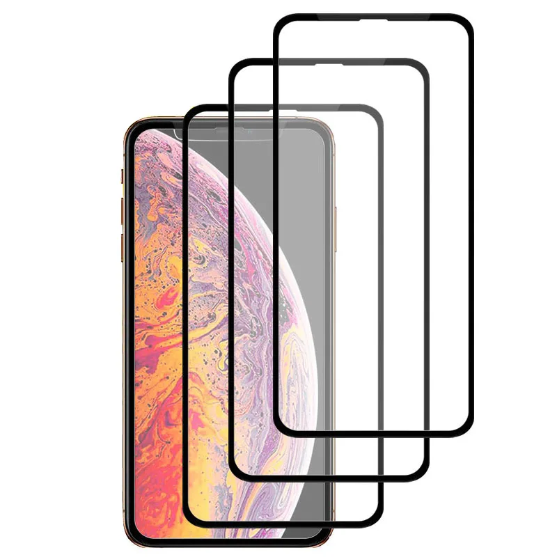 

3 Pcs Full Cover Screen Protector For iPhone X XR XS Max 6s 7 8 Plus 12 pro Protective Tempered Glass Film on iPhone 11 Pro Max