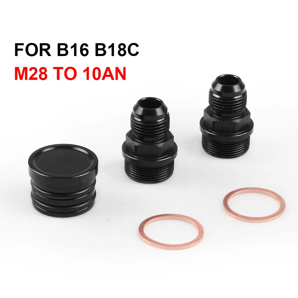 M28 To 10AN Rear Block Breather Fittings And Plug Black For Honda Acura B16 B18C Catch Can