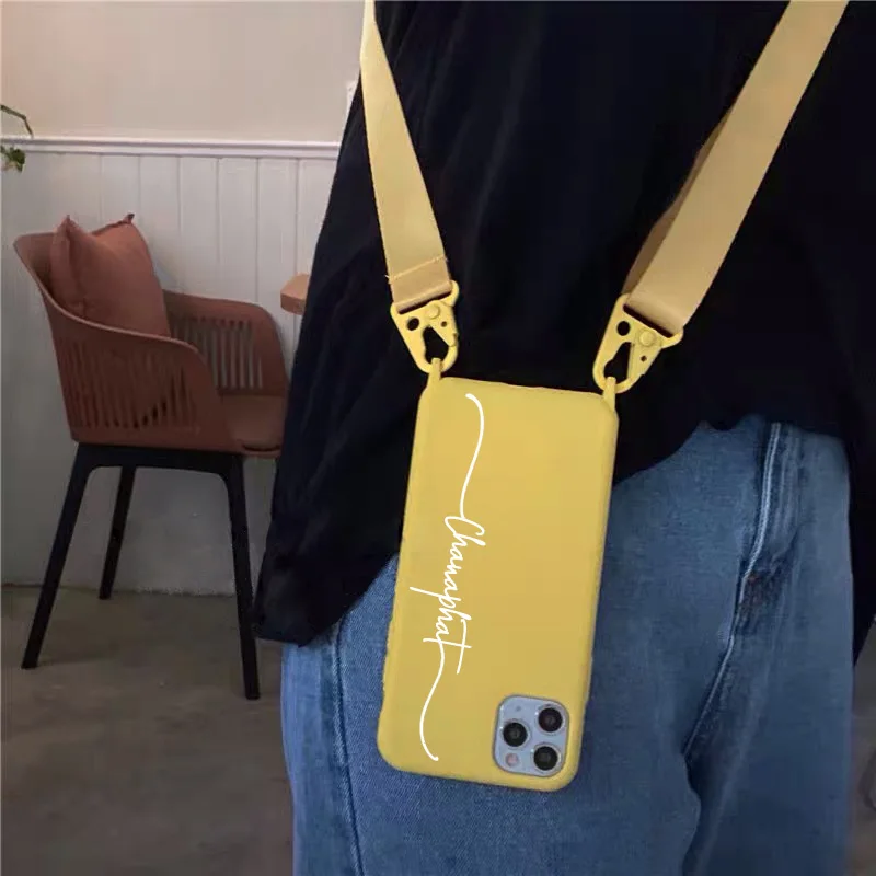 Custom Name Image logo TPU case with Belt for iphone 12/11 Pro Max 7 8 6 6S Plus X XR XSMax phone case Shoulder Strap Soft Cases