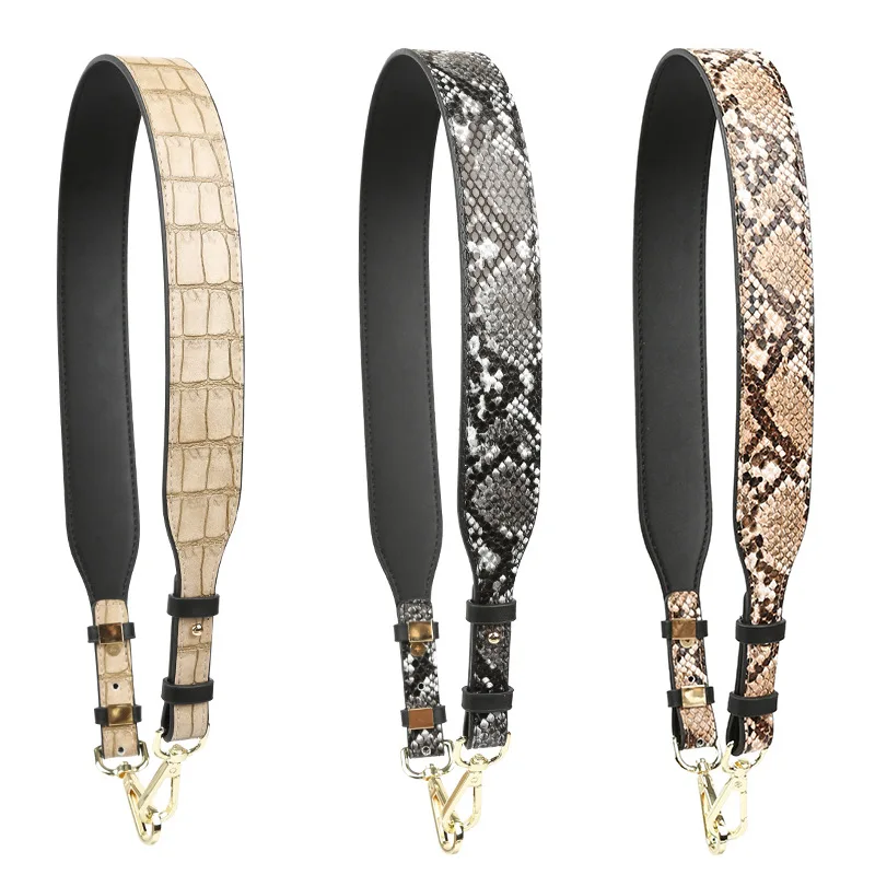 New Bag Strap Leopard Snakeskin PU leather Belt for Bags Wave Belt Serpentine Shoulder Strap 104-116cm adjustable Woman Straps