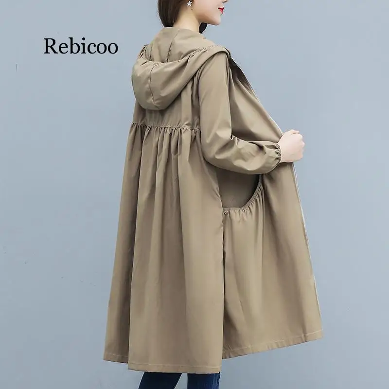 

Тренчкот женский прямой с капюшоном, Длинный свободный Джокер, пальто на молнии, весна-лето