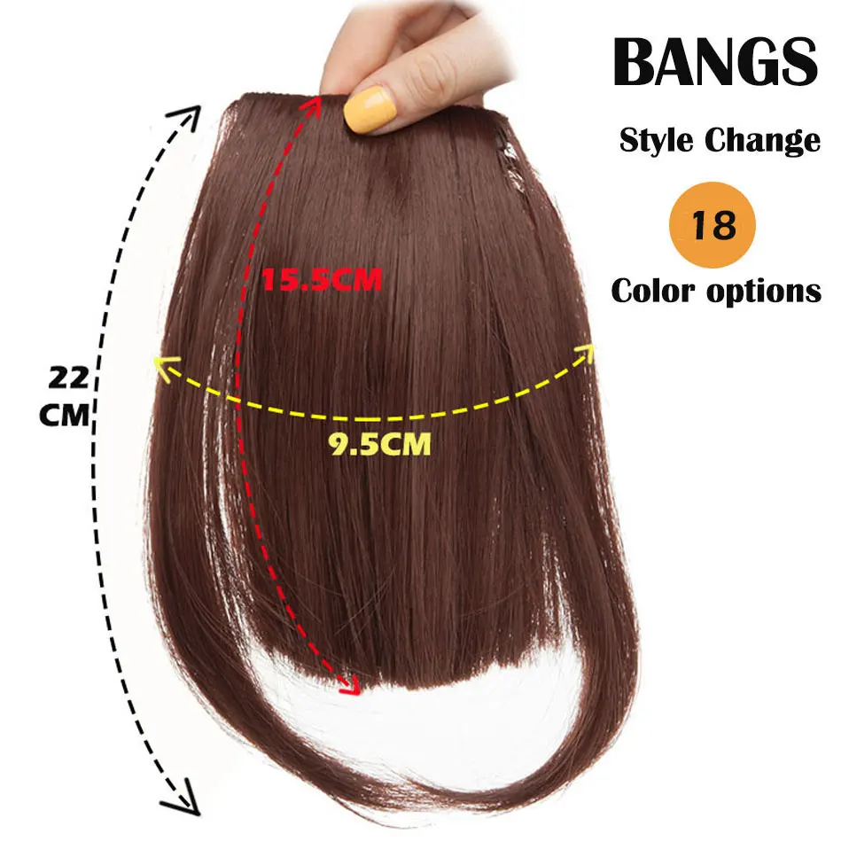 SNOILITE Synthetic Clip In Bangs Hair Extensions Black Brown Blonde Fake Fringe hairpiece 18colors blunt bangs for women