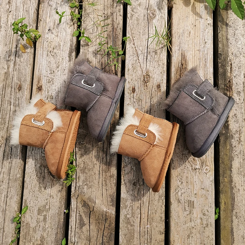 Zapatos de piel de oveja para bebé, botas para niño y niña, diseño de lujo para evitar resbalones, de lana cálida