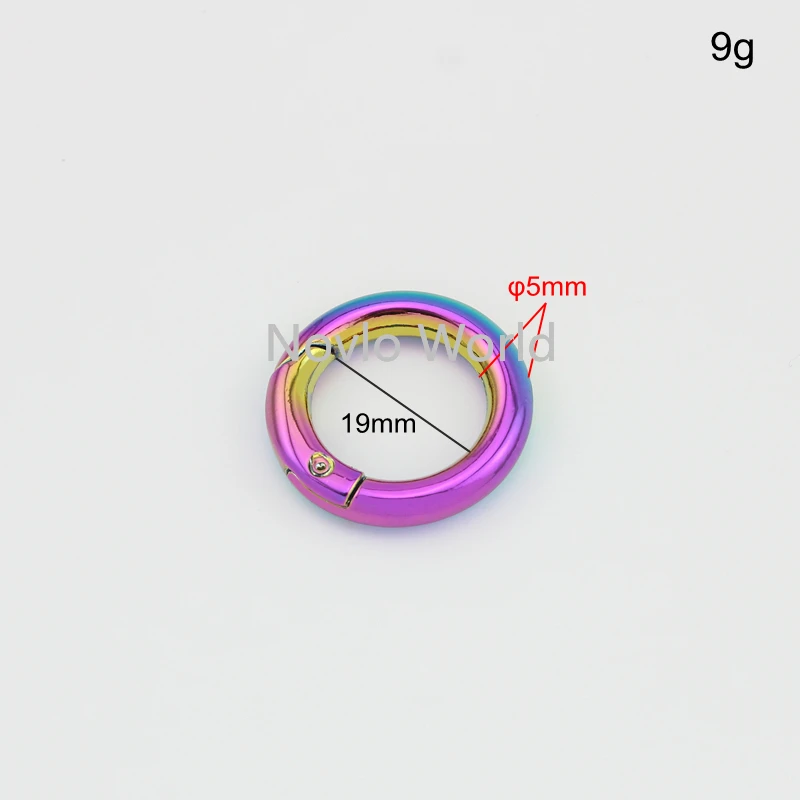 Nolvo World 5-20-100 pieces 5 size 13-17-19-25-32mm rainbow metal spring gate ring keyring buckle openable rings